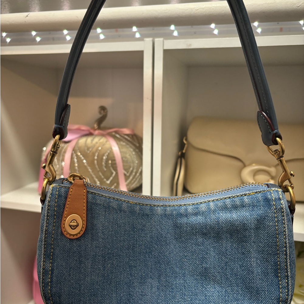 Coach Blue Mini Bag with Denim Fabric and Short Strap